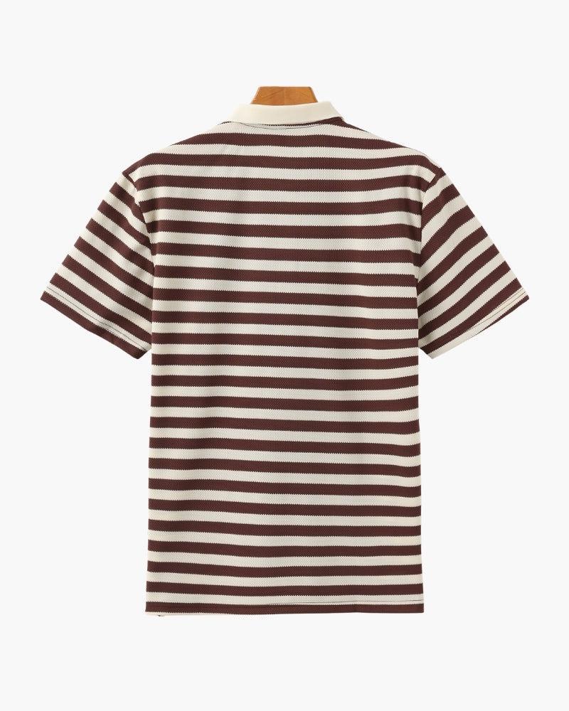 Koszulka polo z prążkowanej dzianiny z paskami w stylu retro i kontrastowym kołnierzykiem