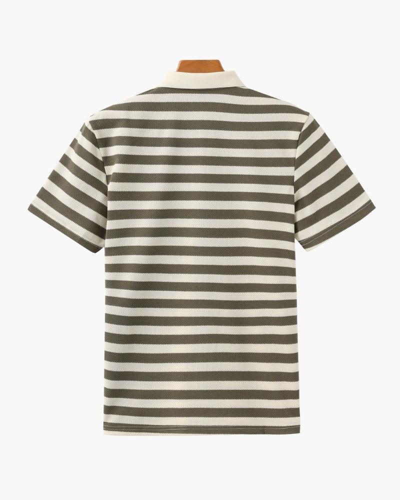 Koszulka polo z prążkowanej dzianiny z paskami w stylu retro i kontrastowym kołnierzykiem