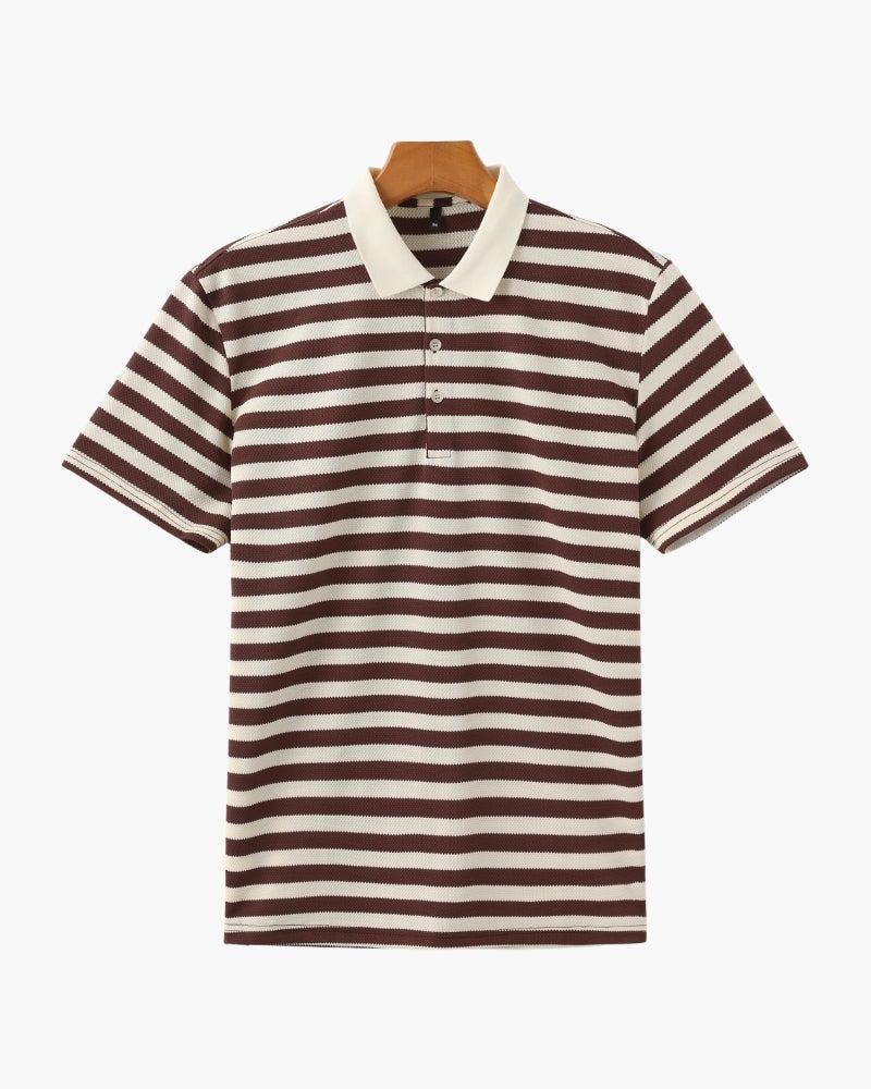 Koszulka polo z prążkowanej dzianiny z paskami w stylu retro i kontrastowym kołnierzykiem
